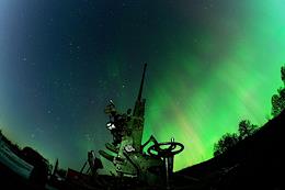 View of the northern lights from Kotlin Island. Kronstadt