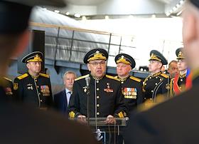 Acting Commander-in-Chief of the Russian Navy, Admiral Alexander Moiseev, at a gala event on the occasion of Submariner Day at the Museum of Russian Naval Glory (Kronstadt)