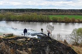 Fire of dry grass in the area of ​​Kolychevo, the city of Kolomna, Moscow region