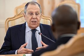 Переговоры Министра иностранных дел России Сергея Лаврова с министром иностранных дел и международной торговли Республики Зимбабве Амоном Мурвирой в Доме приемов Министерства иностранных дел (МИД) России