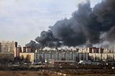 Smoke from a hangar fire on Marshal Novikov Street, building 36 in the Primorsky district