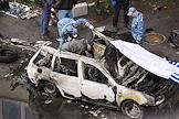 The aftermath of a car explosion on Nesterov Boulevard in the Aviator neighborhood in Balashikha