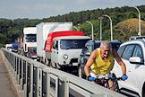 Genre photos. Traffic jam on the Kuznetsky bridge in Kemerovo