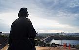 Genre photography on the street. The Gorky Monument on the Fedorovsky Embankment