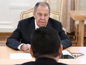 Переговоры Министра иностранных дел России Сергея Лаврова с Министром иностранных дел, африканского сотрудничества и по делам марокканцев, проживающих за рубежом, Королевства Марокко Насером Буритой в Доме приёмов МИД России
