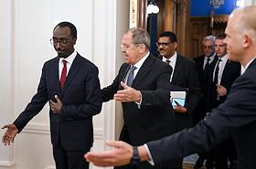 Переговоры Министра иностранных дел России Сергея Лаврова с Министром иностранных дел Федеративной Демократической Республики Эфиопии Гидеоном Тимотеосом в Доме приемов МИД