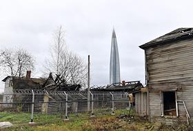 Строительство развязки и трассы М-32 в районе башни 'Лахта-центр'. Жанровые фотографии