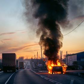 Горящий автомобиль иранского производства Khodro Samand во Владимирской области