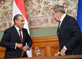 Переговоры Министра иностранных дел России Сергея Лаврова с Министром иностранных дел, международного сотрудничества и по вопросам египтян за рубежом Арабской Республики Египет Бадром Абдельати в Доме приемов МИД России