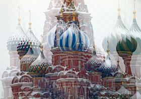 Виды Москвы. Храм Василия Блаженного и Кремль