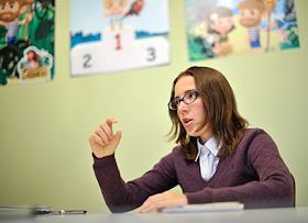 Основатель компании 'Pixonic', сервиса скидок 'Групон Россия' (Groupon, Inc ) Елена Масолова во время интервью в офисе компании