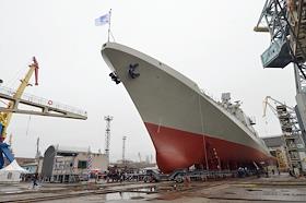 Торжественная церемония спуска на воду нового сторожевого корабля (СКР) для ВМФ России  «Адмирал Эссен»  на Прибалтийском судостроительном заводе «Янтарь»